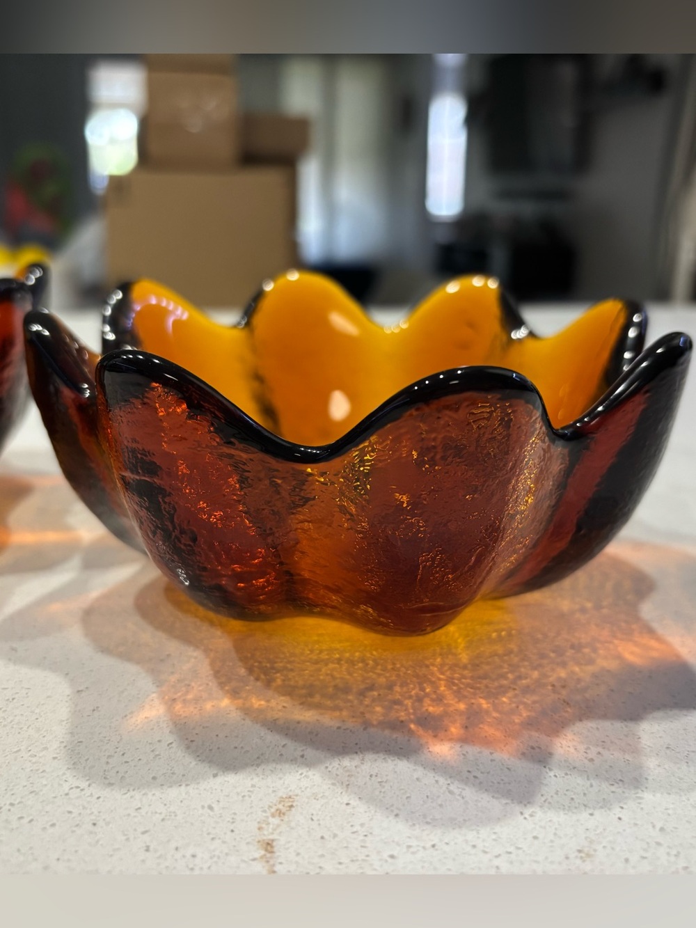 Vintage Blenko Amber Glass Lotus Bowls - Set of 2 (Willing to Separate) - Picture 6 of 7